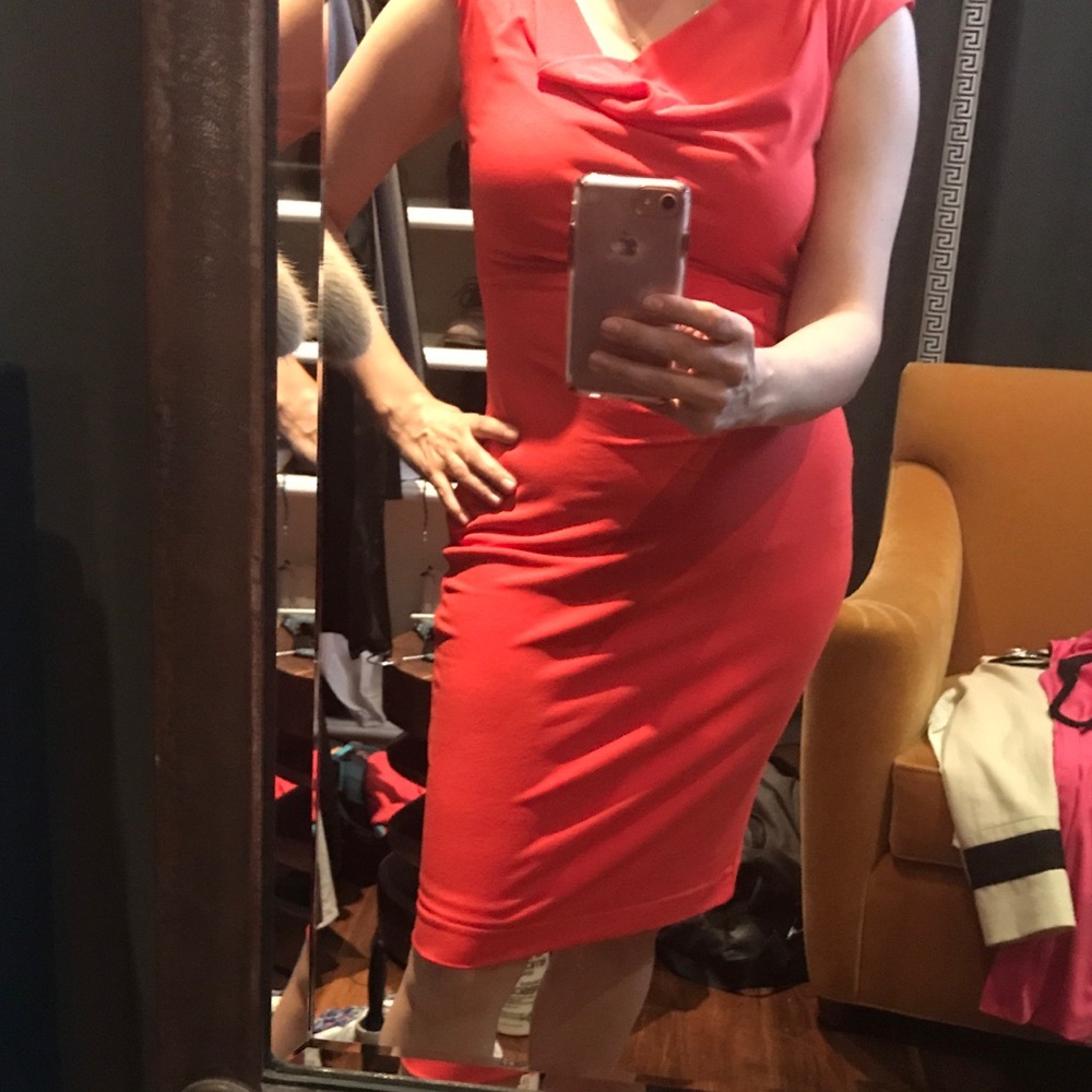 Vince Camuto coral colored fitted dress